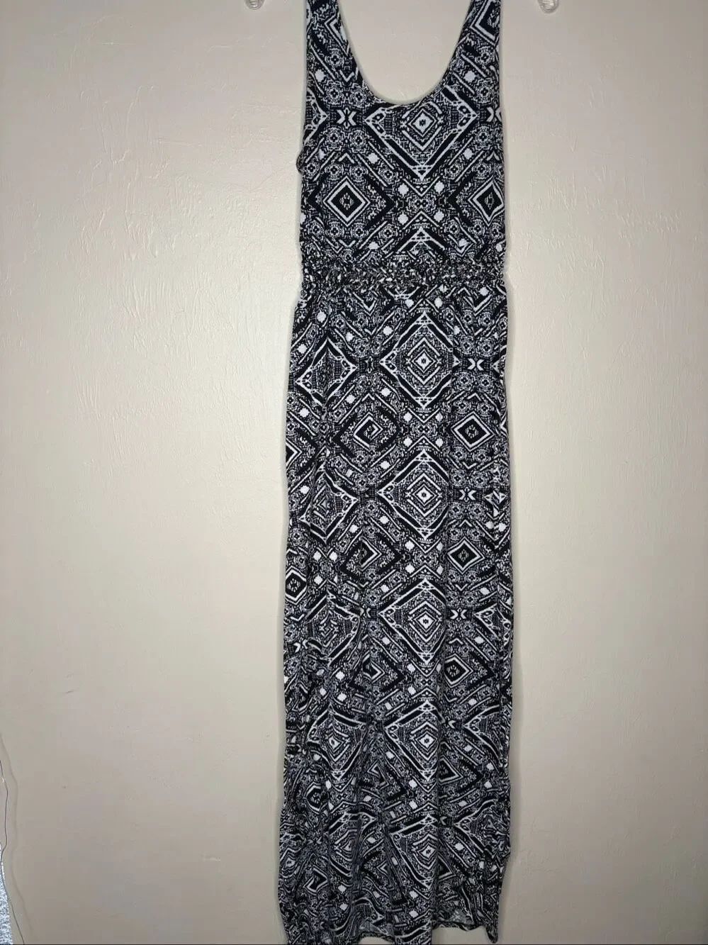 No Boundaries NoBo Black and White Geometric Tribal Print Maxi Dress Size Large-